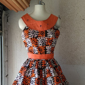 1950's Style Dress in Orange White and Black